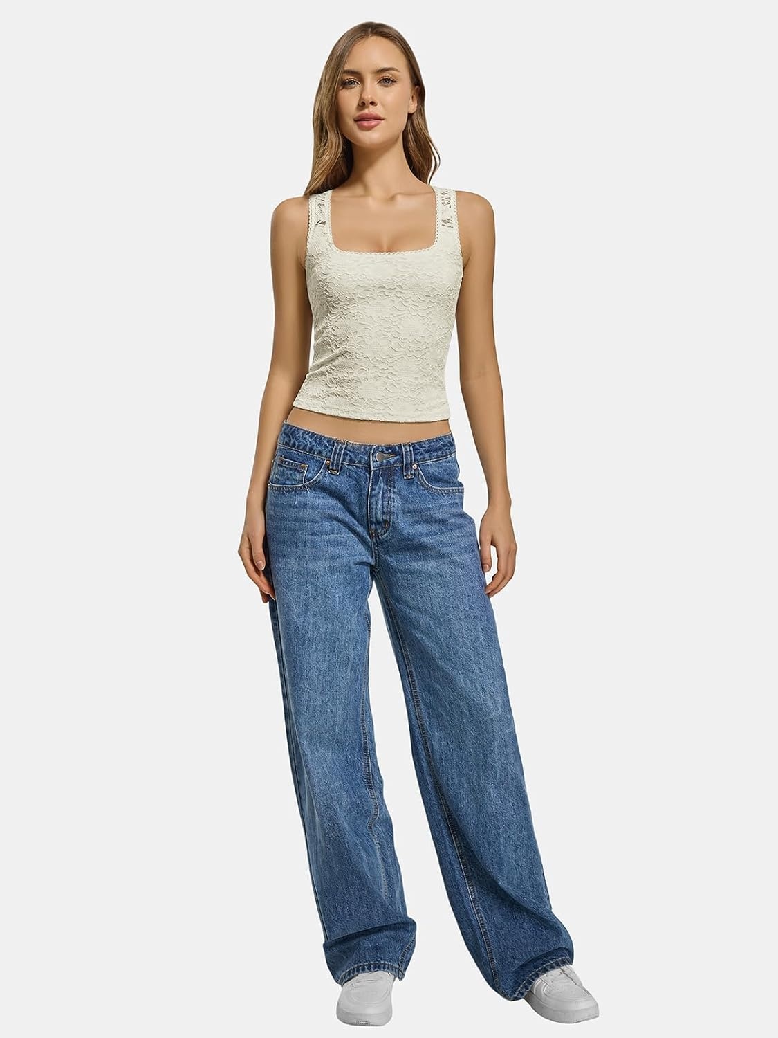 image:imageATHMILE Tank Top for Women Crop Square Neck Lace Trim Spring Summer Sleeveless Double Lined Basic Going Out Y2k Outfits 2026Offwhite