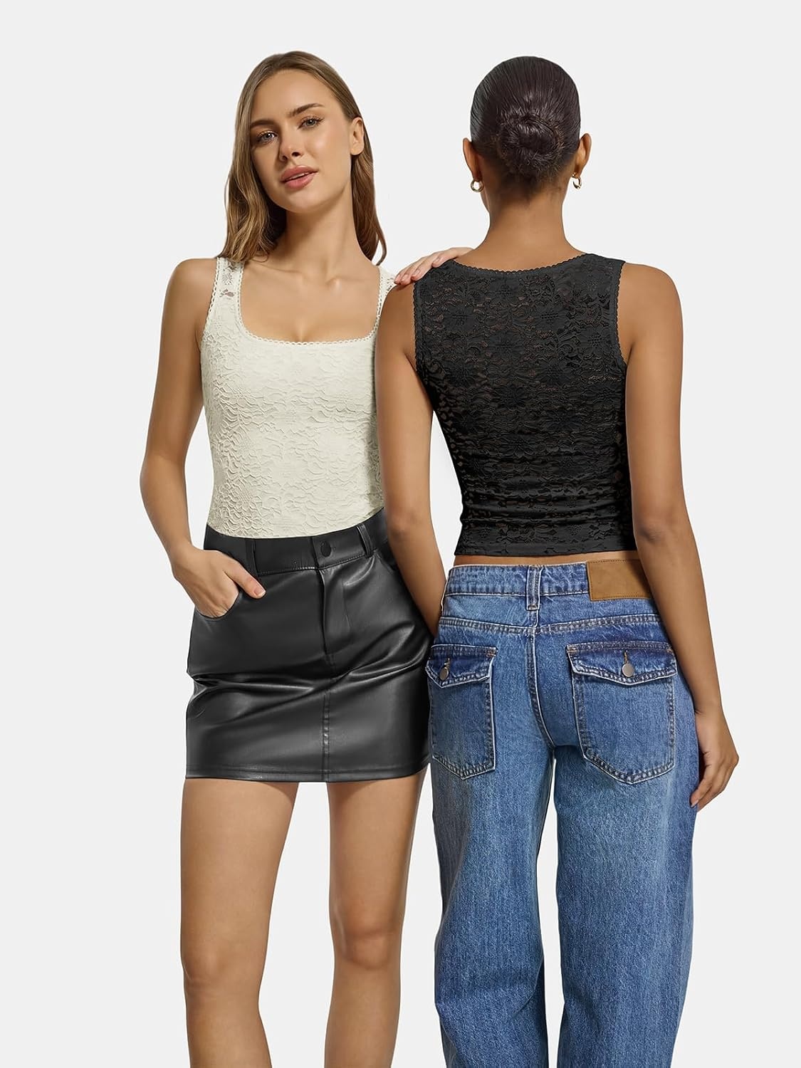image:imageATHMILE Tank Top for Women Crop Square Neck Lace Trim Spring Summer Sleeveless Double Lined Basic Going Out Y2k Outfits 2026Offwhite