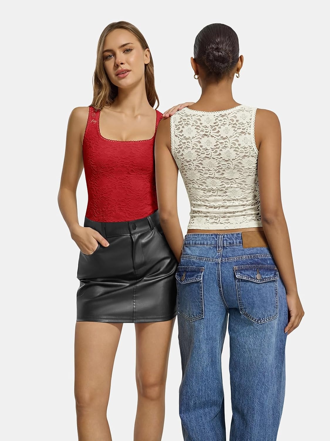 image:imageATHMILE Tank Top for Women Crop Square Neck Lace Trim Spring Summer Sleeveless Double Lined Basic Going Out Y2k Outfits 2026Red