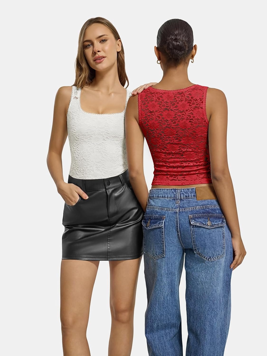 image:imageATHMILE Tank Top for Women Crop Square Neck Lace Trim Spring Summer Sleeveless Double Lined Basic Going Out Y2k Outfits 2026White