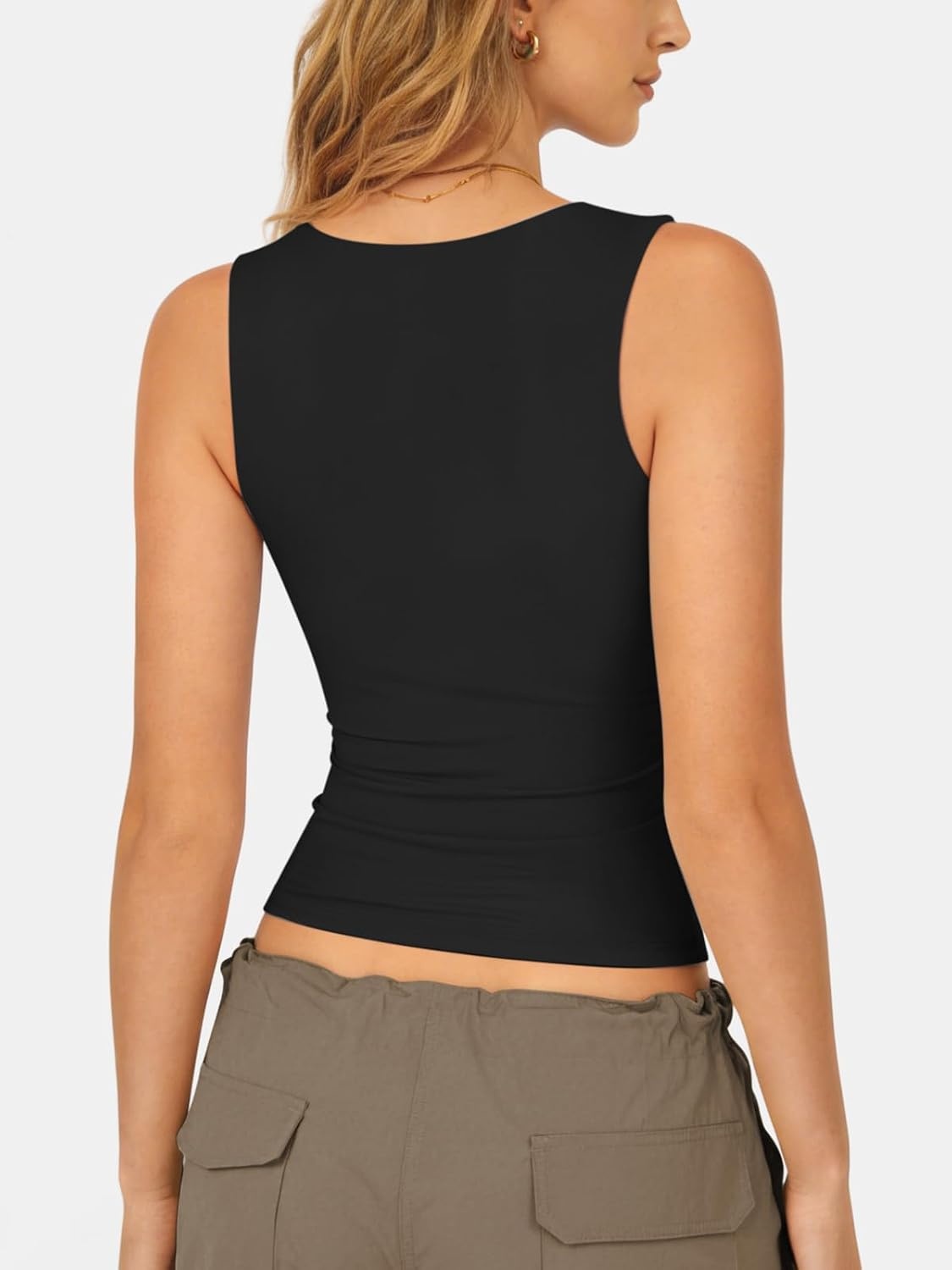 image:imageATHMILE Tank Tops for Women Square Neck Sleeveless DoubleLayer Tank Tops Basic Tight T ShirtsBlack