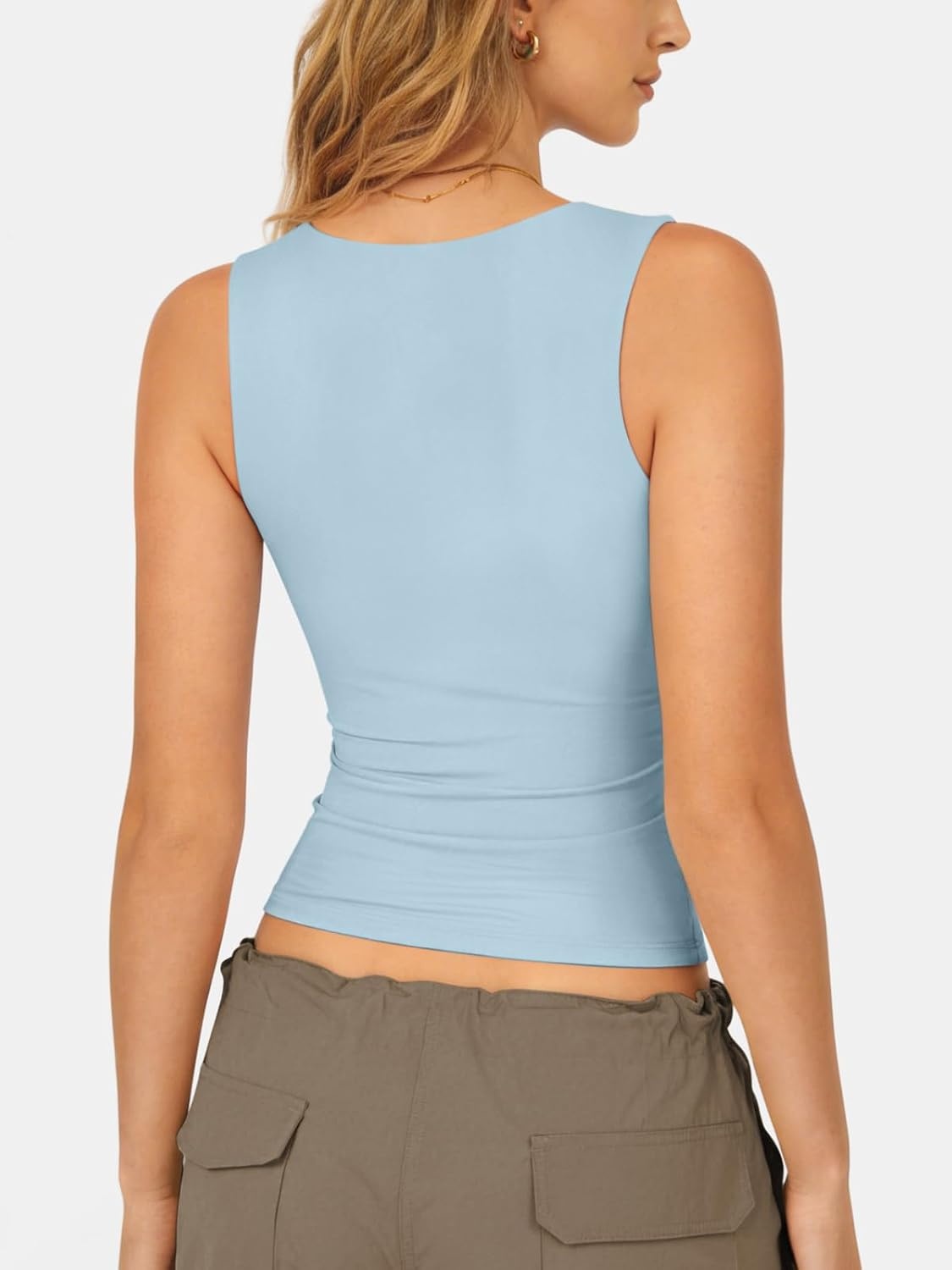 image:imageATHMILE Tank Tops for Women Square Neck Sleeveless DoubleLayer Tank Tops Basic Tight T ShirtsLight Blue