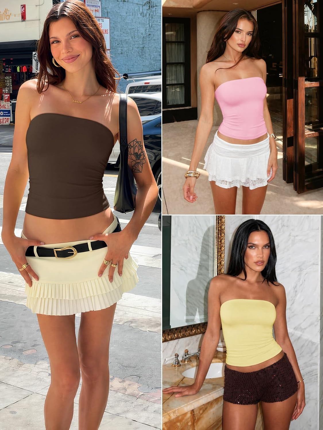 image:imageATHMILE Women Sexy Tube Top Summer Y2K Going Out Double Lined Basic Tank TopBrown