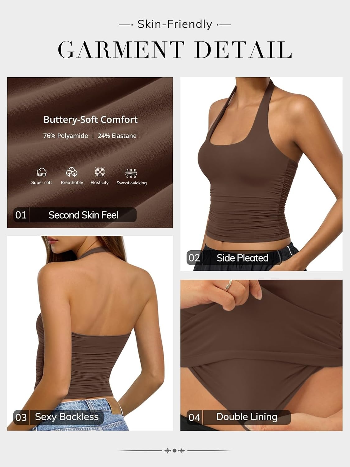 image:imageATHMILE Womens Halter Tank Tops Sexy Backless Double Lined Basic Shirts Y2K Trendy Going Out TopsBrown