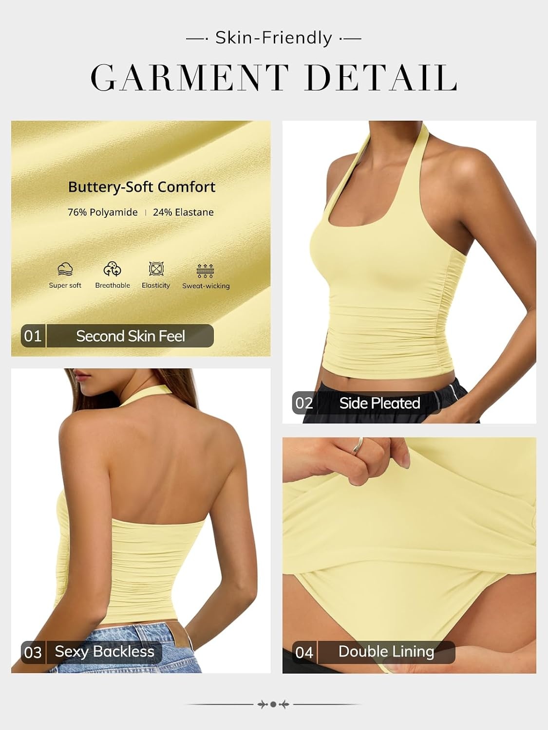 image:imageATHMILE Womens Halter Tank Tops Sexy Backless Double Lined Basic Shirts Y2K Trendy Going Out TopsLight Yellow