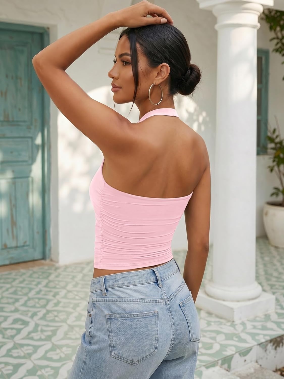 image:imageATHMILE Womens Halter Tank Tops Sexy Backless Double Lined Basic Shirts Y2K Trendy Going Out TopsPink