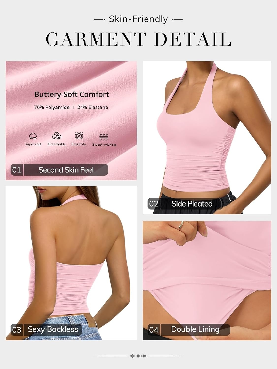 image:imageATHMILE Womens Halter Tank Tops Sexy Backless Double Lined Basic Shirts Y2K Trendy Going Out TopsPink