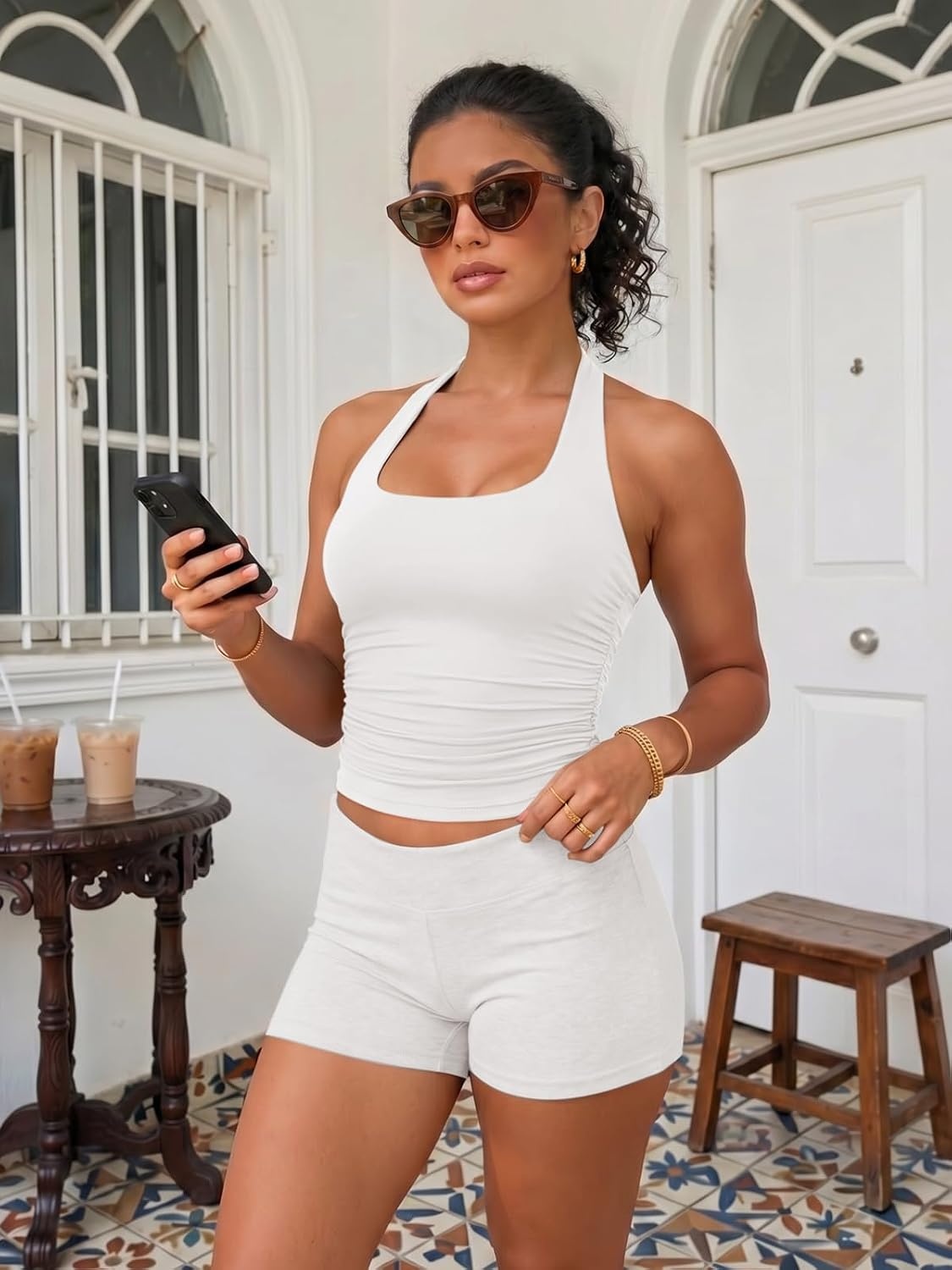 image:imageATHMILE Womens Halter Tank Tops Sexy Backless Double Lined Basic Shirts Y2K Trendy Going Out TopsWhite