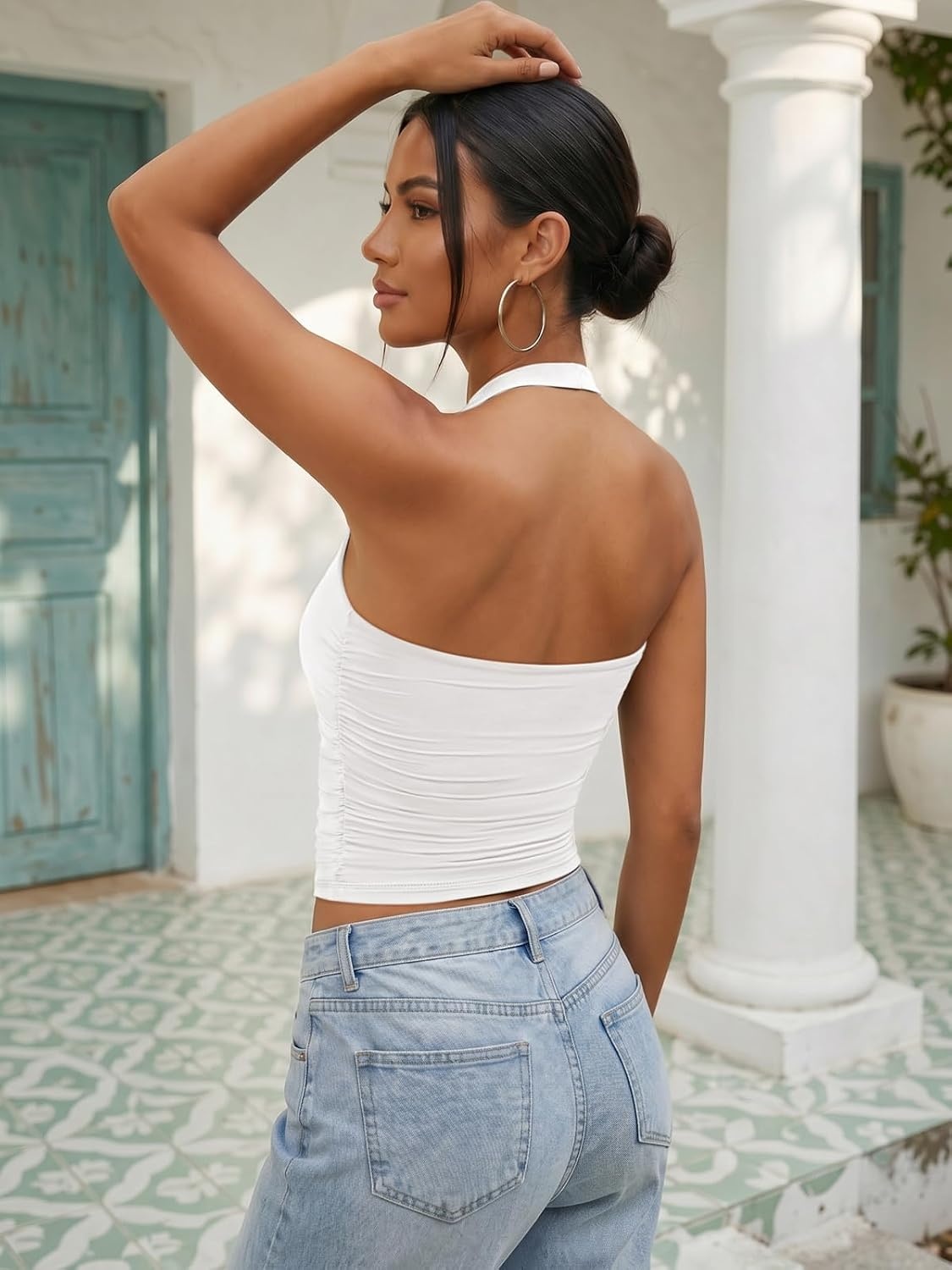 image:imageATHMILE Womens Halter Tank Tops Sexy Backless Double Lined Basic Shirts Y2K Trendy Going Out TopsWhite
