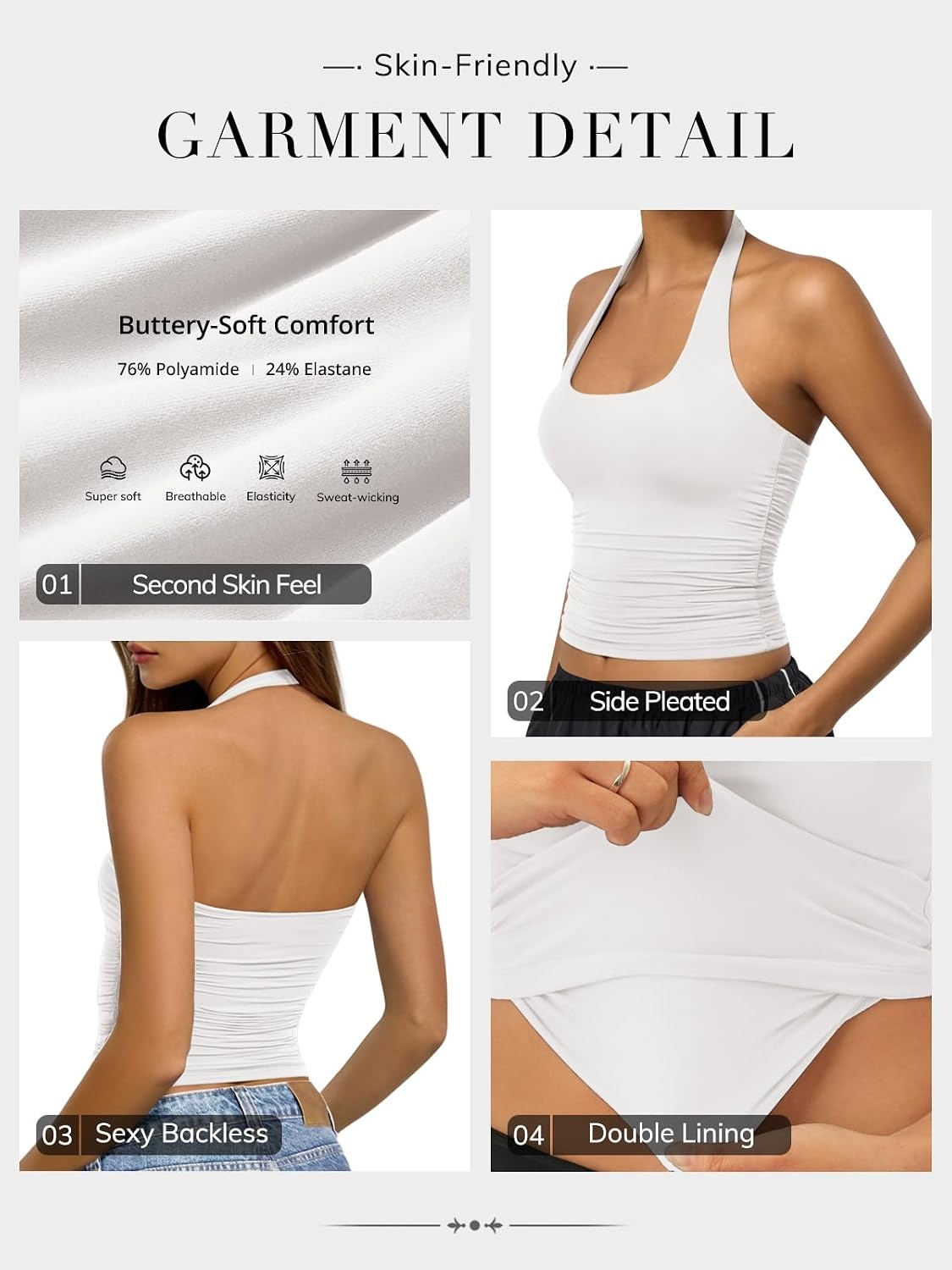 image:imageATHMILE Womens Halter Tank Tops Sexy Backless Double Lined Basic Shirts Y2K Trendy Going Out TopsWhite