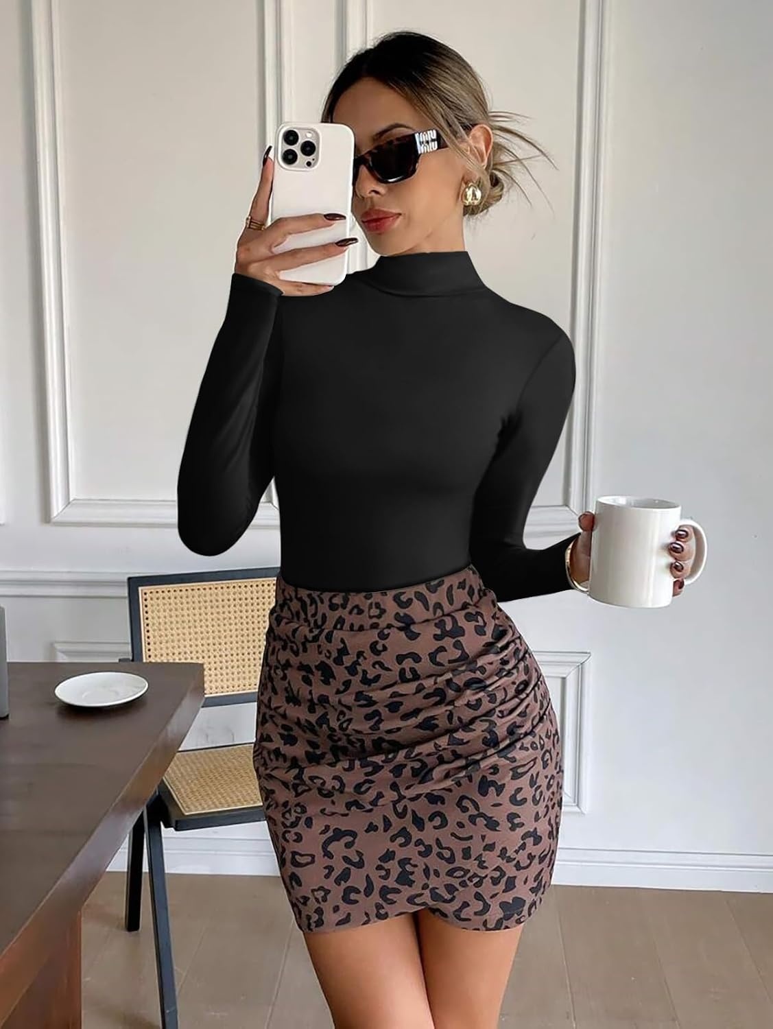 image:imageATHMILE Womens Mock Turtle Neck Long Sleeve Tops Bodysuit JumpsuitBlack