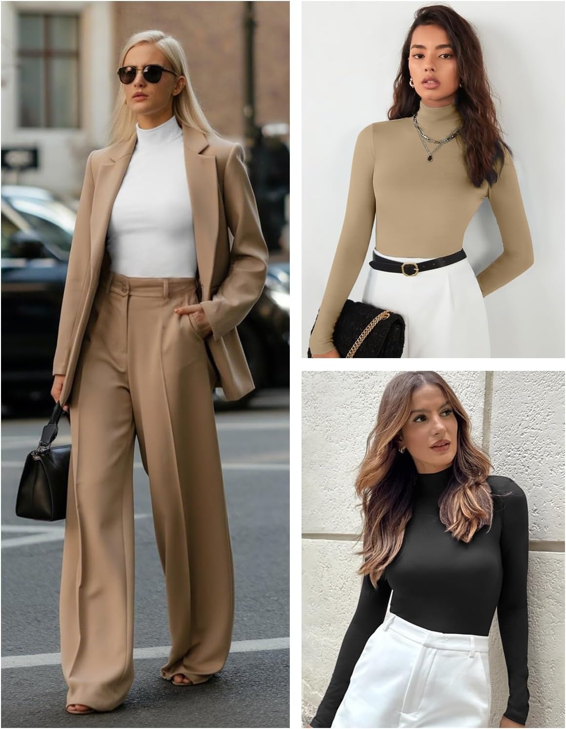 image:imageATHMILE Womens Mock Turtle Neck Long Sleeve Tops Bodysuit JumpsuitWhite