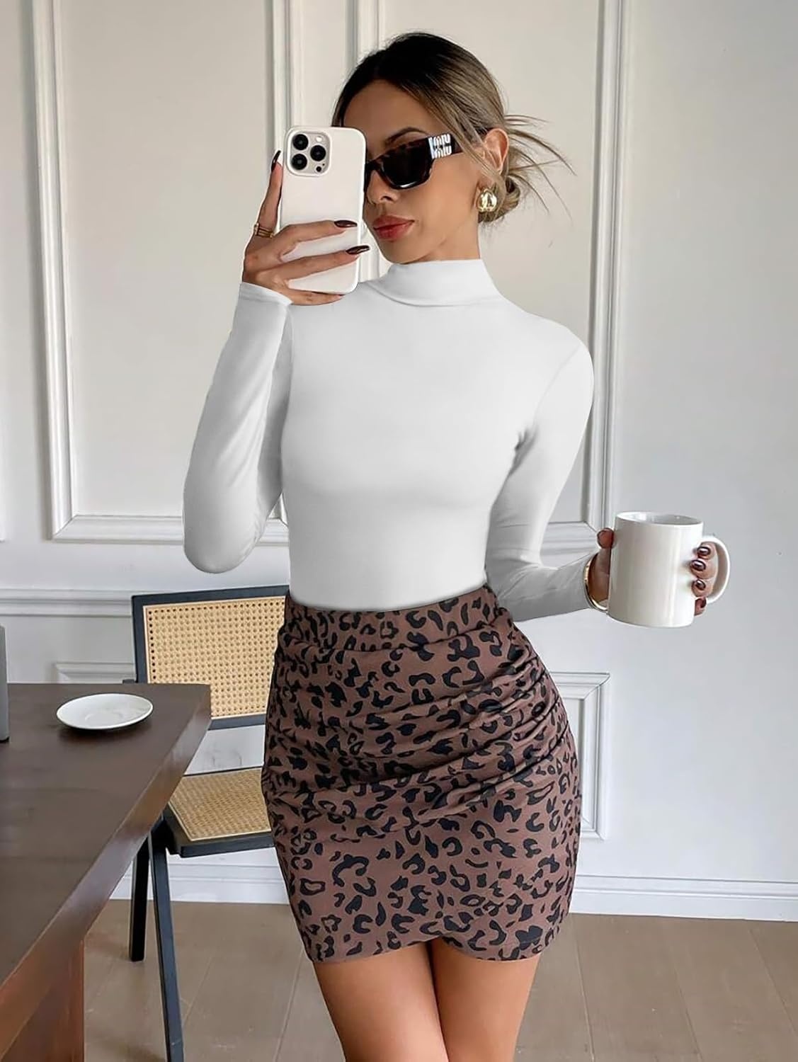 image:imageATHMILE Womens Mock Turtle Neck Long Sleeve Tops Bodysuit JumpsuitWhite