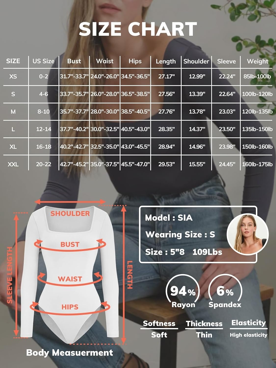 image:imageATHMILE Womens Square Neck Long Sleeve Bodysuit Ribbed Slim Fitted TopsCoffee