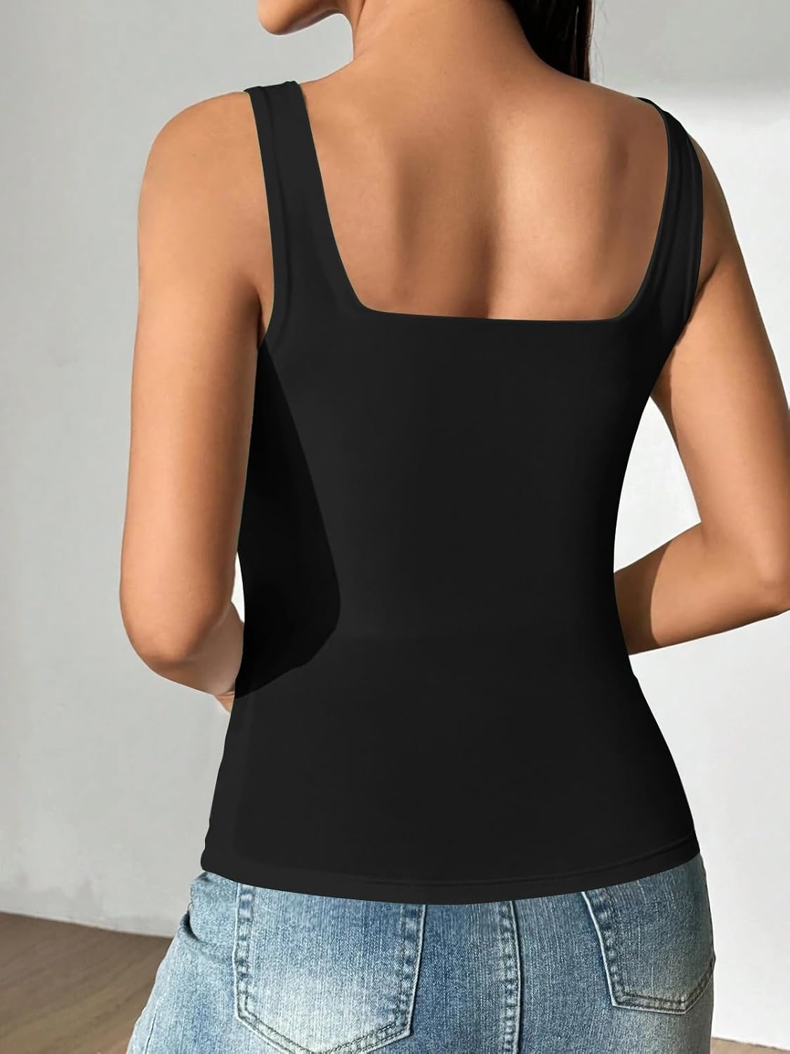 image:imageATHMILE Womens Square Neck Tank Top Sleeveless Double Lined Basic TopsBlack