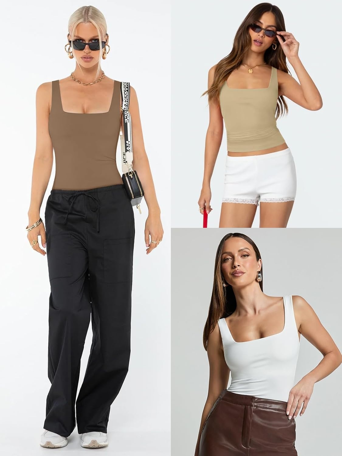 image:imageATHMILE Womens Square Neck Tank Top Sleeveless Double Lined Basic TopsBlack
