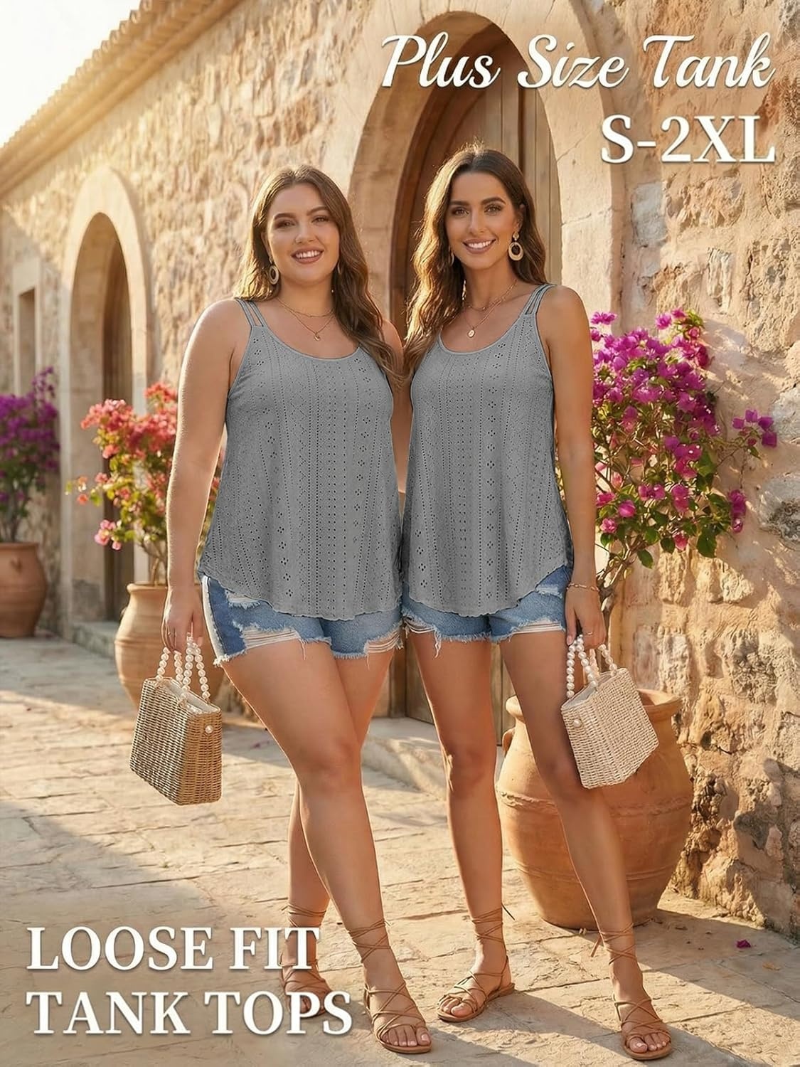 image:imageATHMILE Womens Tank Tops Sleeveless Summer Top Spaghetti Strap Spring Shirt Loose Fit Beach Vacation 2026 CasualGrey