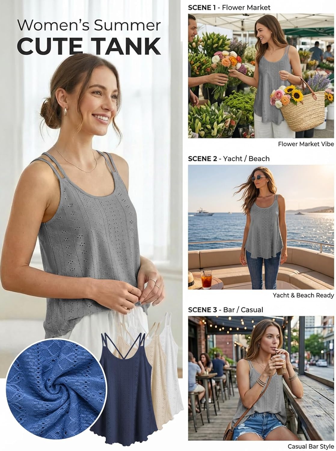 image:imageATHMILE Womens Tank Tops Sleeveless Summer Top Spaghetti Strap Spring Shirt Loose Fit Beach Vacation 2026 CasualGrey