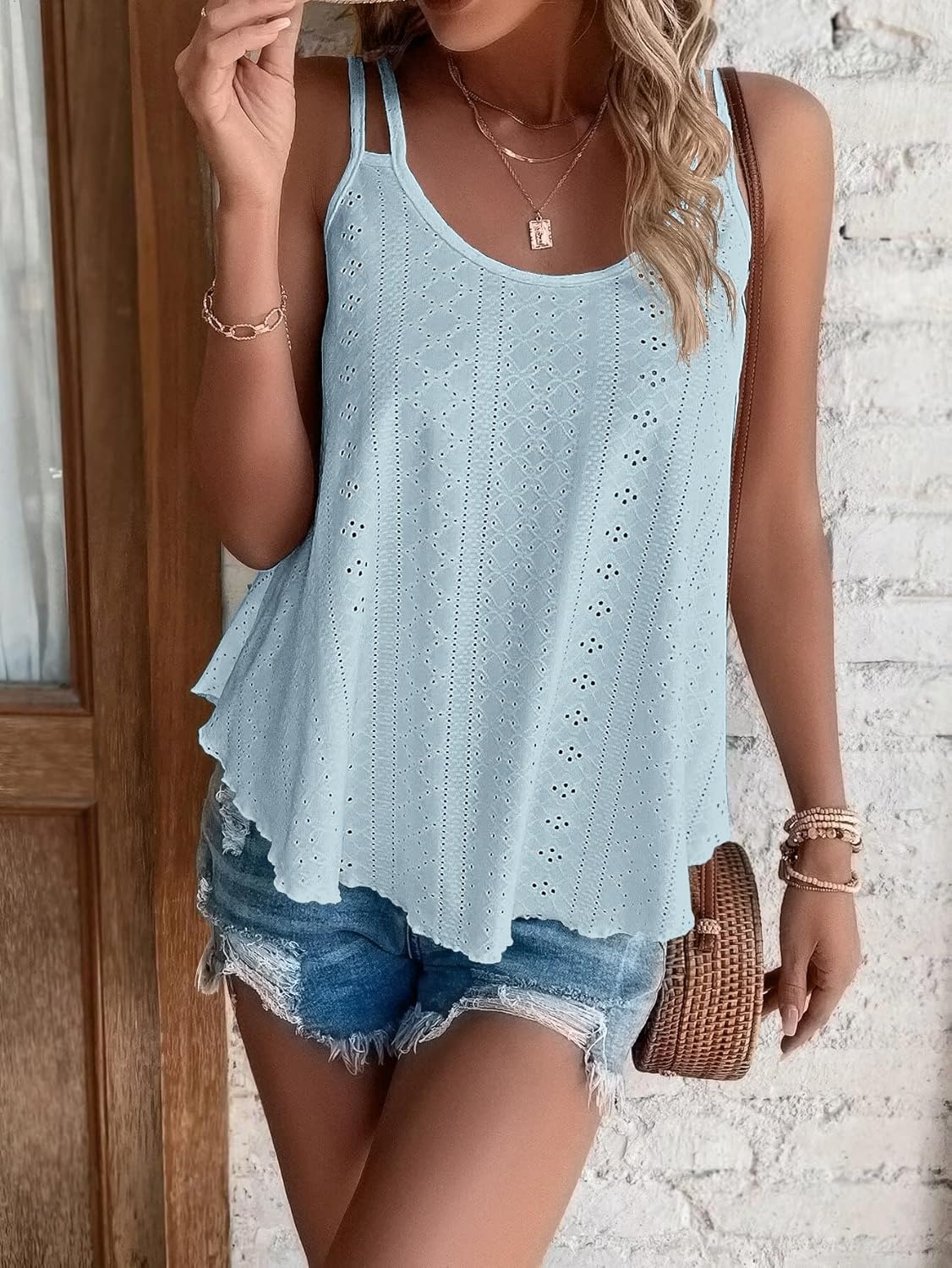 image:imageATHMILE Womens Tank Tops Sleeveless Summer Top Spaghetti Strap Spring Shirt Loose Fit Beach Vacation 2026 CasualGrey Blue