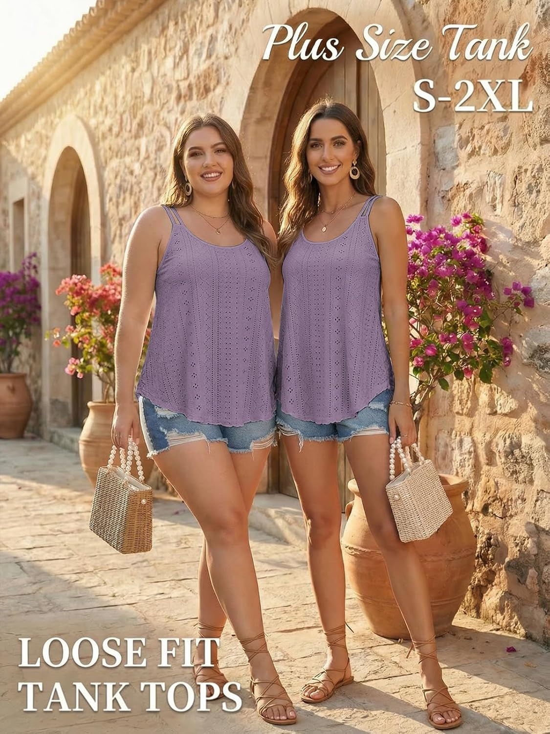 image:imageATHMILE Womens Tank Tops Sleeveless Summer Top Spaghetti Strap Spring Shirt Loose Fit Beach Vacation 2026 CasualGrey Purple