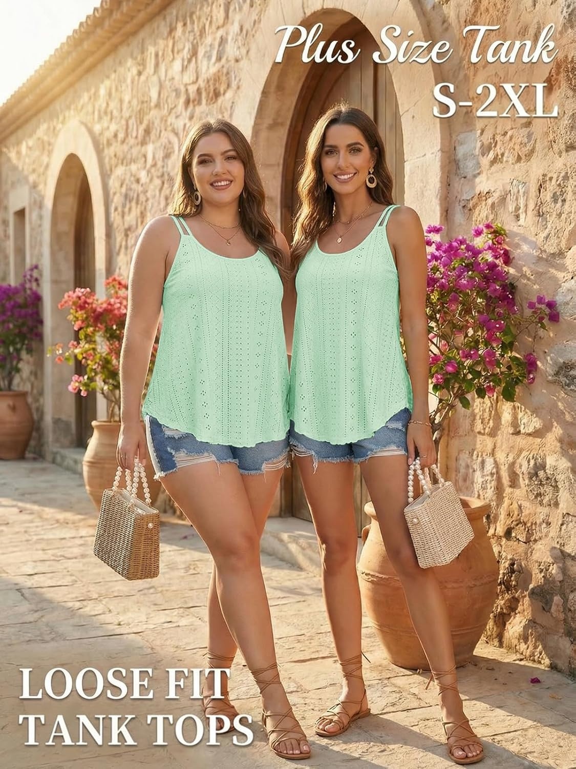 image:imageATHMILE Womens Tank Tops Sleeveless Summer Top Spaghetti Strap Spring Shirt Loose Fit Beach Vacation 2026 CasualMint Green