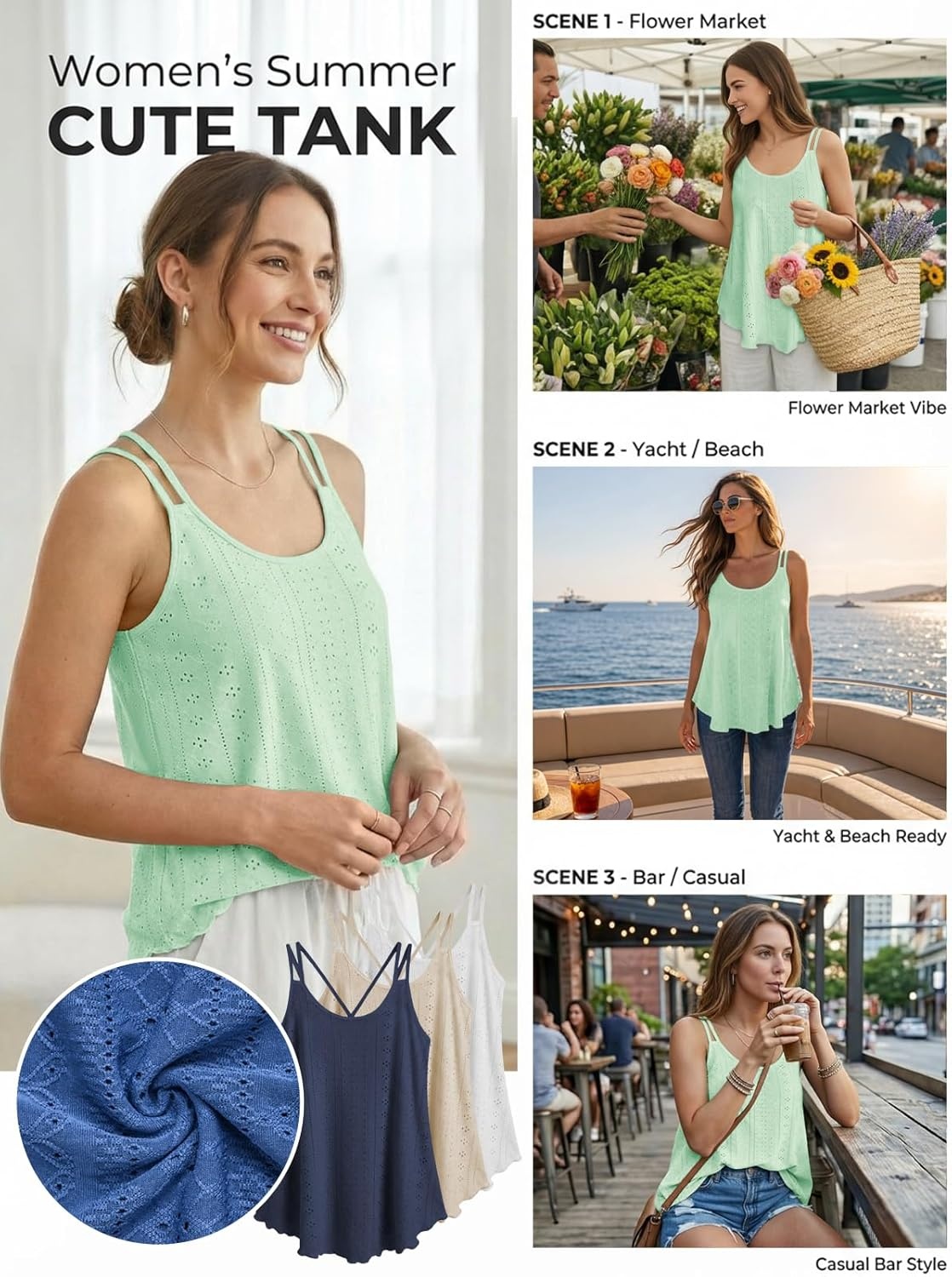 image:imageATHMILE Womens Tank Tops Sleeveless Summer Top Spaghetti Strap Spring Shirt Loose Fit Beach Vacation 2026 CasualMint Green