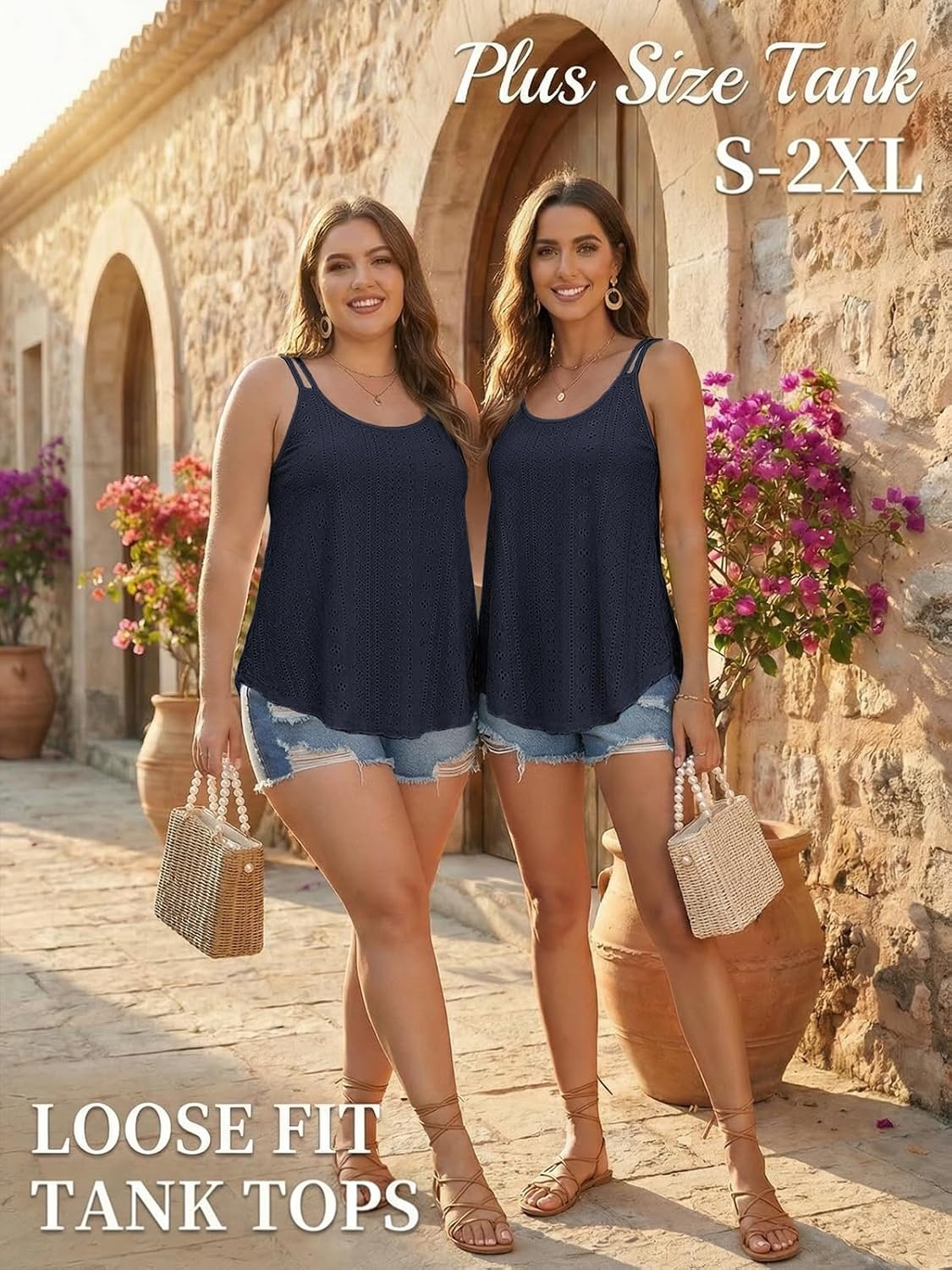 image:imageATHMILE Womens Tank Tops Sleeveless Summer Top Spaghetti Strap Spring Shirt Loose Fit Beach Vacation 2026 CasualNavy