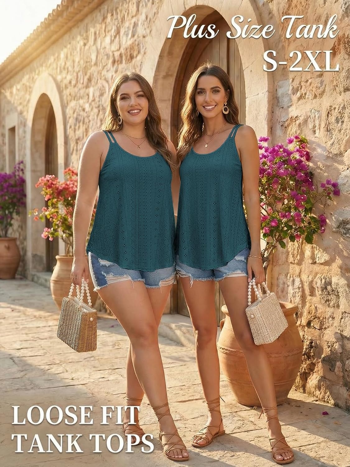 image:imageATHMILE Womens Tank Tops Sleeveless Summer Top Spaghetti Strap Spring Shirt Loose Fit Beach Vacation 2026 CasualPeacock Blue