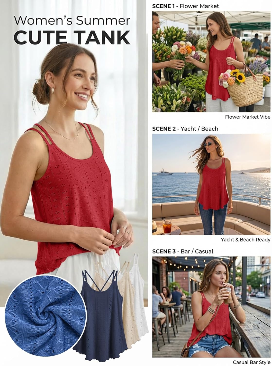 image:imageATHMILE Womens Tank Tops Sleeveless Summer Top Spaghetti Strap Spring Shirt Loose Fit Beach Vacation 2026 CasualRed