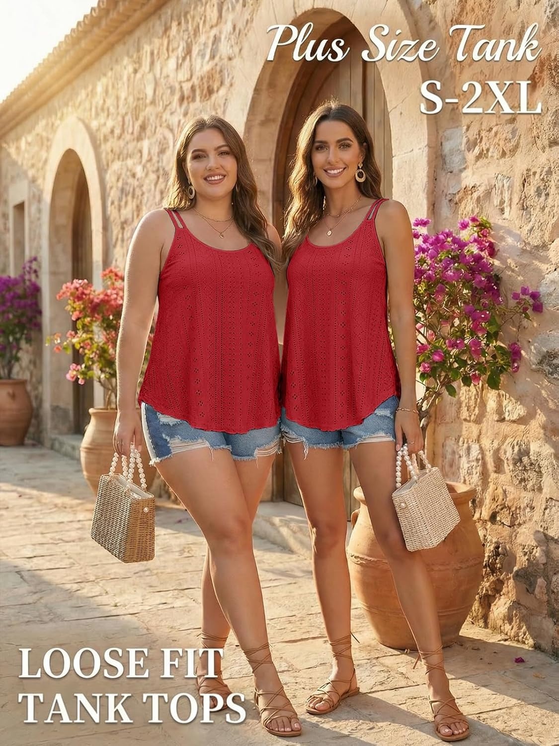 image:imageATHMILE Womens Tank Tops Sleeveless Summer Top Spaghetti Strap Spring Shirt Loose Fit Beach Vacation 2026 CasualRed
