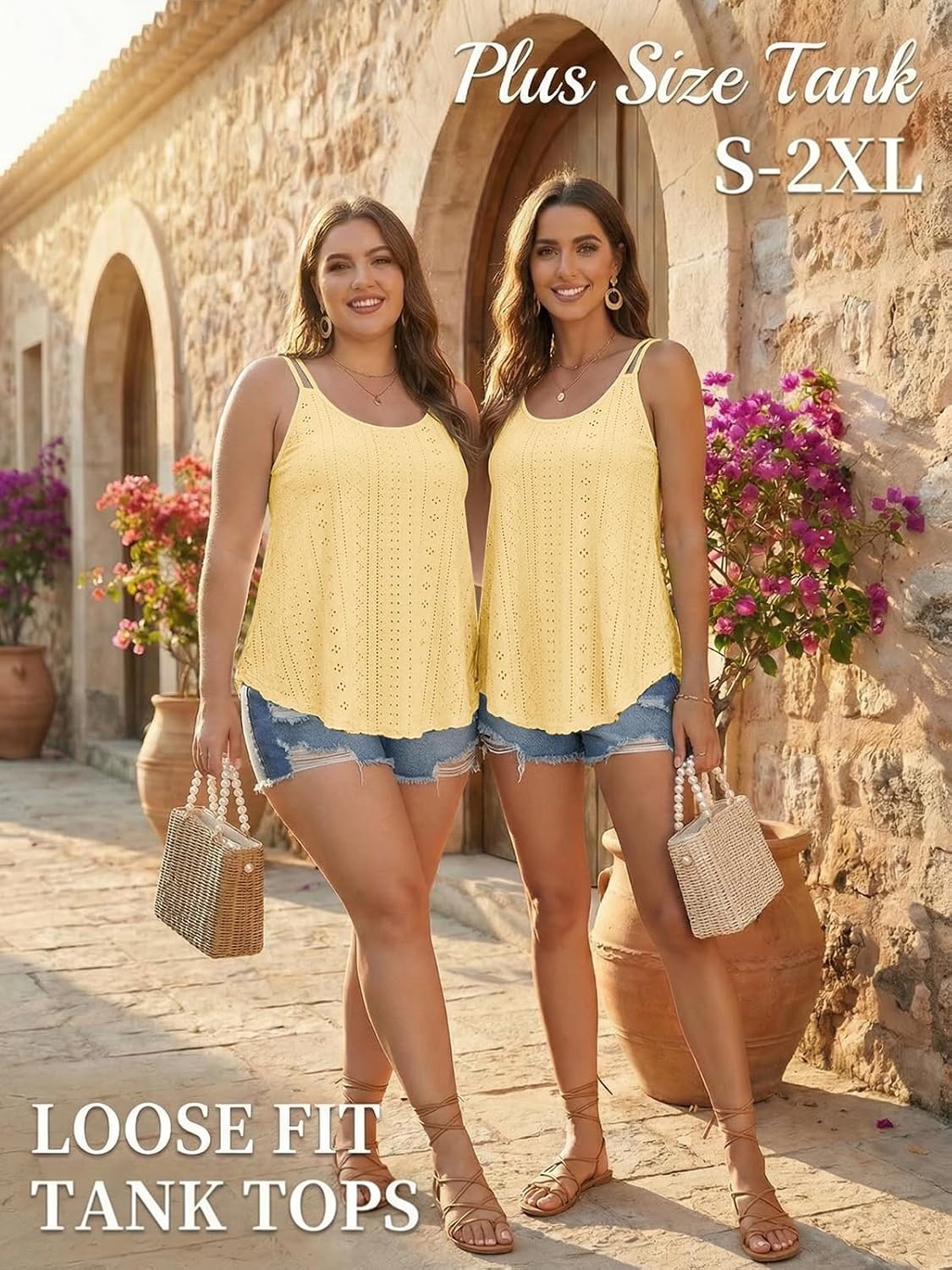 image:imageATHMILE Womens Tank Tops Sleeveless Summer Top Spaghetti Strap Spring Shirt Loose Fit Beach Vacation 2026 CasualYellow
