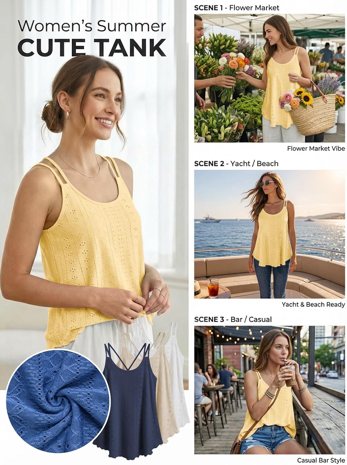 image:imageATHMILE Womens Tank Tops Sleeveless Summer Top Spaghetti Strap Spring Shirt Loose Fit Beach Vacation 2026 CasualYellow