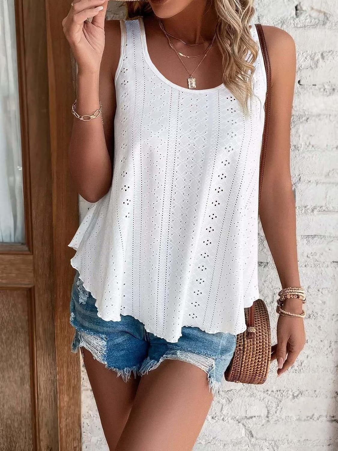 image:imageATHMILE Womens Tank Tops Sleeveless Summer Top Spaghetti Strap Spring Shirt Loose Fit Beach Vacation 2026 CasualZwhite