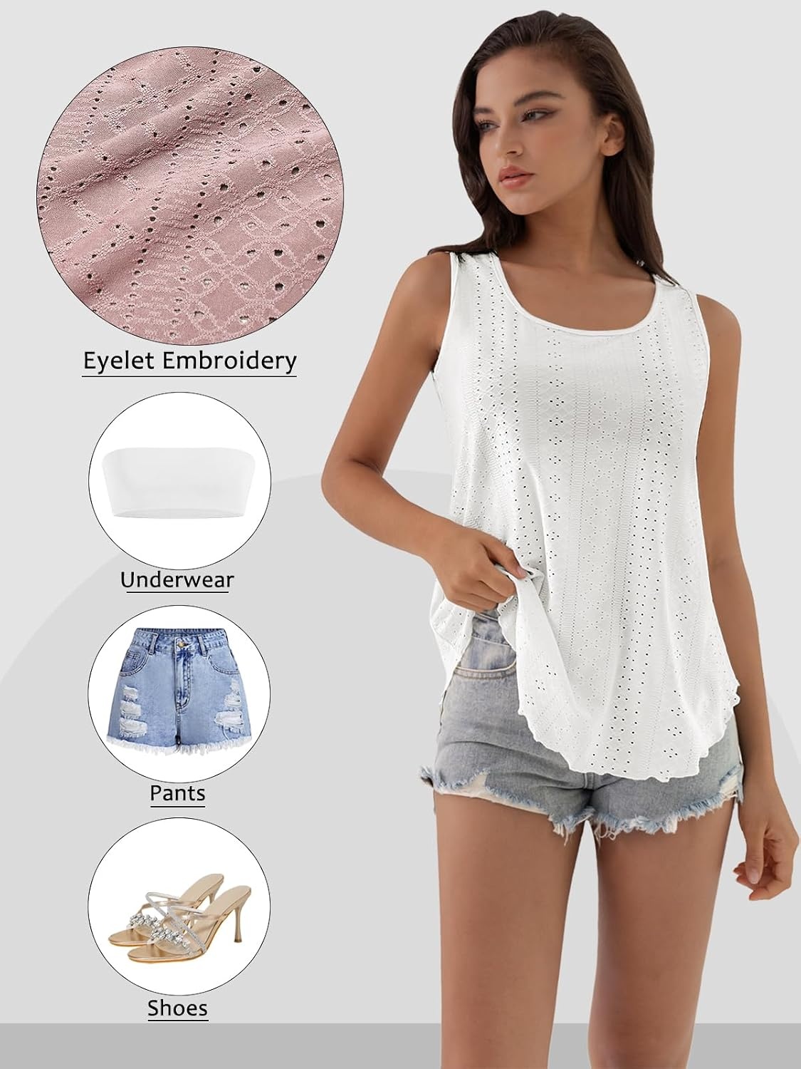 image:imageATHMILE Womens Tank Tops Sleeveless Summer Top Spaghetti Strap Spring Shirt Loose Fit Beach Vacation 2026 CasualZwhite