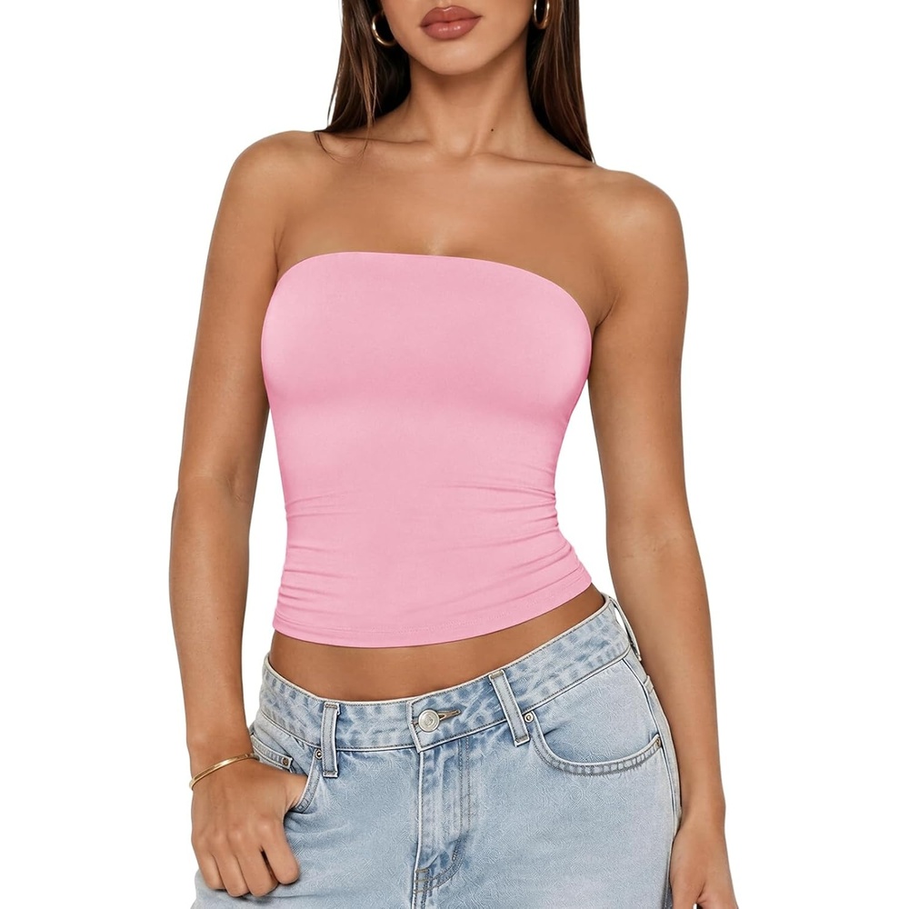 image:imageATHMILE Women Sexy Tube Top Summer Y2K Going Out Double Lined Basic Tank TopPink