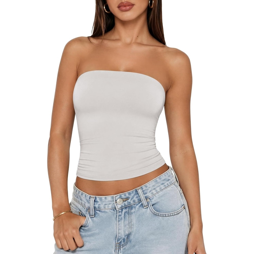image:imageATHMILE Women Sexy Tube Top Summer Y2K Going Out Double Lined Basic Tank TopWhite