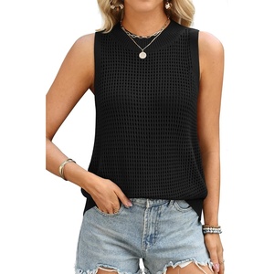 ATHMILE Summer Crochet Tank Tops for Women 2026 Casual Crewneck Hollow Out Loose Knit Sleeveless Sweater Vest Top Trendy(Black)