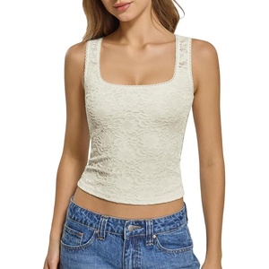 ATHMILE Tank Top for Women Crop Square Neck Lace Trim Spring Summer Sleeveless Double Lined Basic Going Out Y2k Outfits 2026(Off-white)