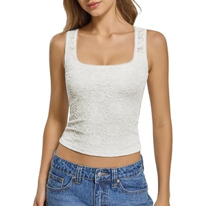 ATHMILE Tank Top for Women Crop Square Neck Lace Trim Spring Summer Sleeveless Double Lined Basic Going Out Y2k Outfits 2026(White)