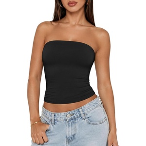 ATHMILE Women Sexy Tube Top Summer Y2K Going Out Double Lined Basic Tank Top(Black)