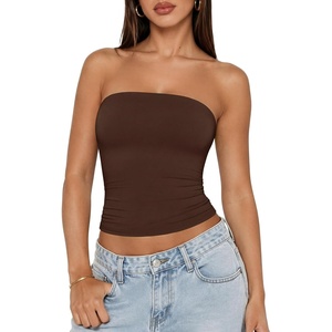 ATHMILE Women Sexy Tube Top Summer Y2K Going Out Double Lined Basic Tank Top(Brown)