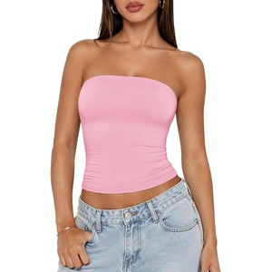 ATHMILE Women Sexy Tube Top Summer Y2K Going Out Double Lined Basic Tank Top(Pink)