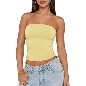 ATHMILE Women Sexy Tube Top Summer Y2K Going Out Double Lined Basic Tank Top(Yellow)