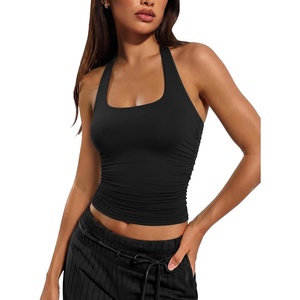 ATHMILE Womens Halter Tank Tops Sexy Backless Double Lined Basic Shirts Y2K Trendy Going Out Tops(Black)
