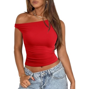 ATHMILE Womens Off The Shoulder Tops Summer Sleeveless Shirts Going Out Crop Tank Top Y2K T Corset Tube Fashion Outfits 2026(Red)