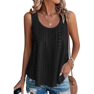 ATHMILE Womens Tank Tops Sleeveless Eyelet Embroidery Scoop Neck Loose Fit Casual Summer Flowy Beach Black