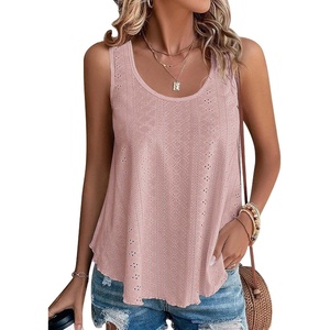 ATHMILE Womens Tank Tops Sleeveless Eyelet Embroidery Scoop Neck Loose Fit Casual Summer Flowy Beach DarkPink