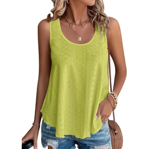 ATHMILE Womens Tank Tops Sleeveless Eyelet Embroidery Scoop Neck Loose Fit Casual Summer Flowy Beach Lime Green