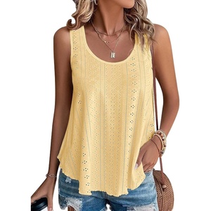 ATHMILE Womens Tank Tops Sleeveless Eyelet Embroidery Scoop Neck Loose Fit Casual Summer Flowy Beach Yellow