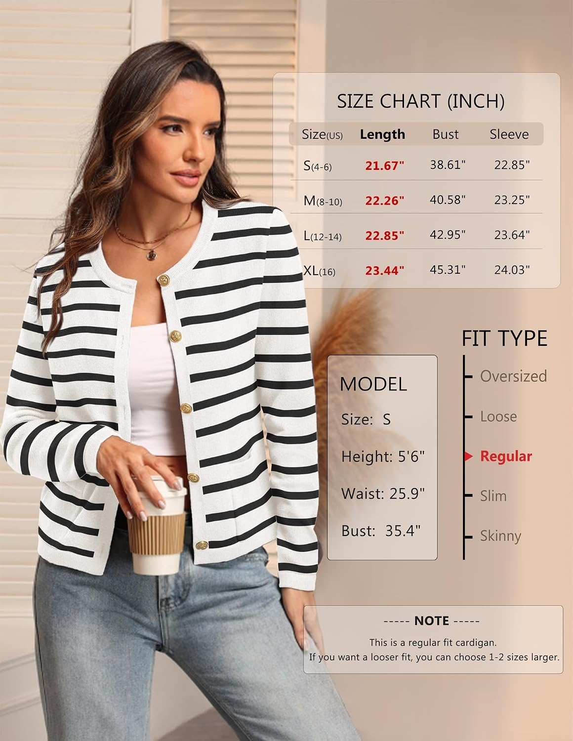 image:imageATHMILE Women Striped Cardigan Sweaters Button Down Cropped Fall Fashion Outfits Winter Clothes Knit Lady Jackets Coat 2025Black White Stripe